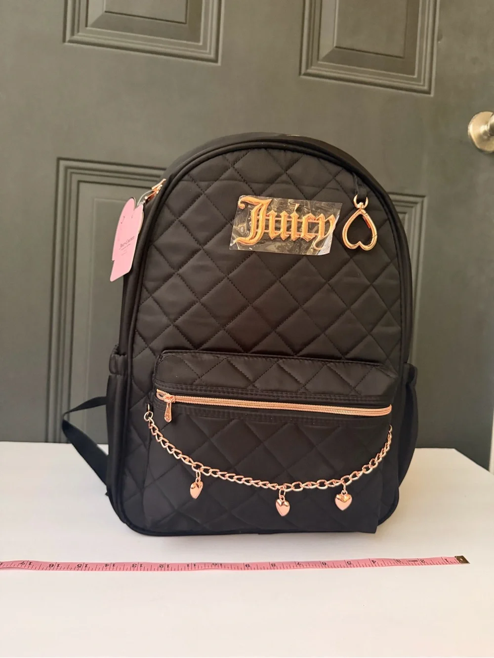 Juicy Couture brown chocolate Backpack with Pink Logo Lining and Rose Gold Trim